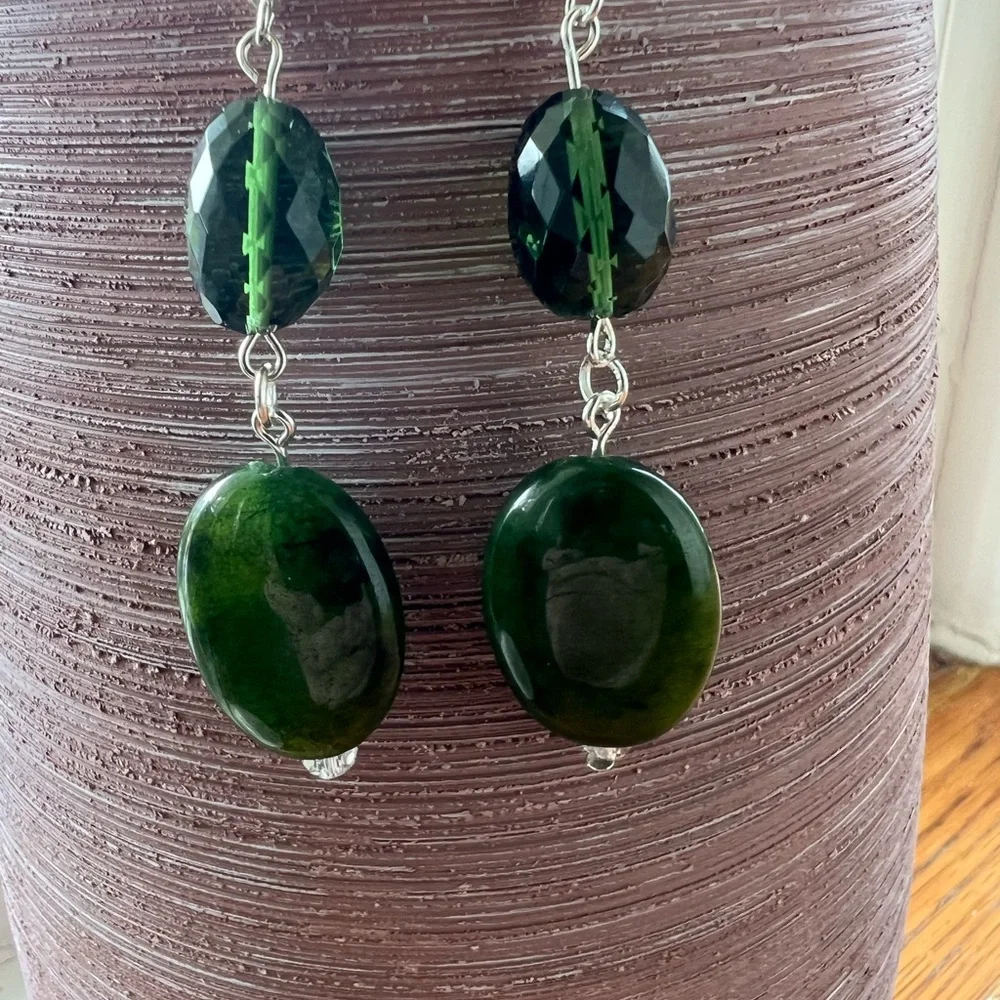 Hand Crafted Green Moldavite Earrings with Elegant Design - Picture 3 of 3